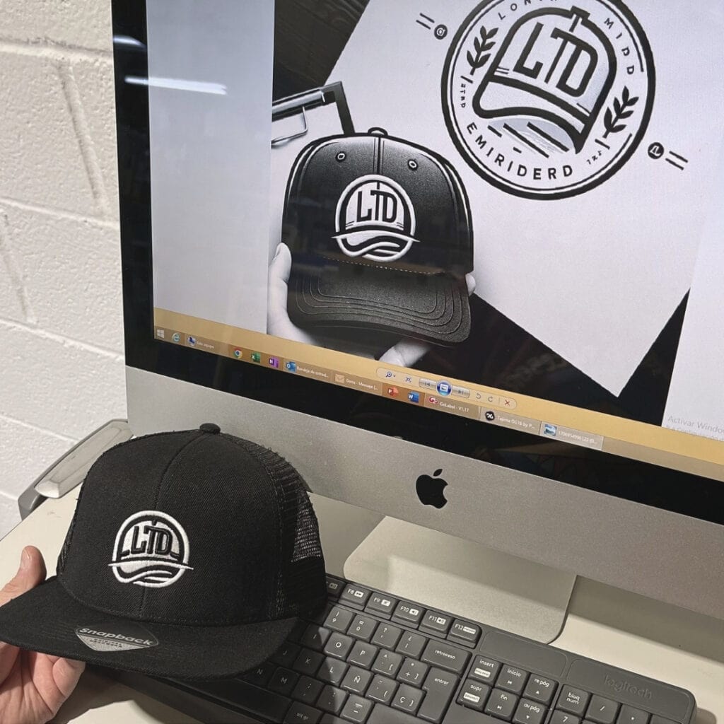 Gorra bordada personalizada confeccionada a partir de un diseño realizado con IA